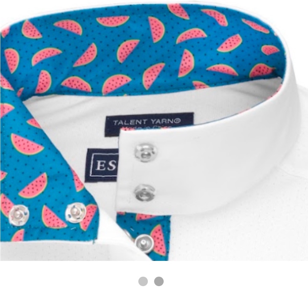 ESSEX CLASSICS Talent Yarn White Shirt with Blue and Pink watermelon Accents